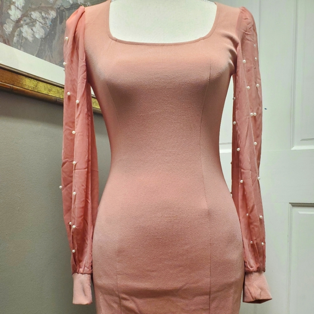 Iris mini bodycon dress with pearl sleeves